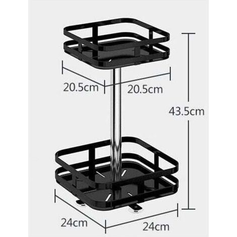 Etagère à épices rotative 43,5 cm – Support carré 2 niveaux en métal noir – Ventouses pour stabilité – Montage facile sans outils (1/5)