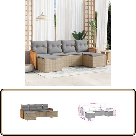 6-tlg. Garten-Sofagarnitur mit Kissen Beige Poly Rattan - Gartensorte - Gartenmöbelset - PE-Rattan Möbel - Outdoor Lounge Set - Balkonmöbel