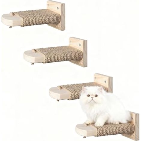 4 en 1 Mur d'escalade pour Chats, étagère d'escalade Murale pour Chats, Escalier à Marches avec Griffes en Jute pour Chat, Perchoir Plateforme pour Chat Grimper Jouer, Charge Maximale 35kg (1/5)