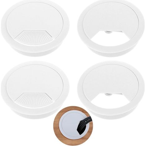 4 passe-câbles - Ø60 mm - Cache-câbles de bureau - Passe-câbles ronds - Pour la maison et le bureau - Blanc (1/5)