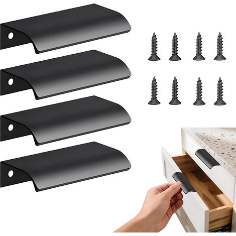 4 Pièces Poignee de Meuble Cuisine Invisible Noir en Aluminium avec 8 Vis, 80mm Poignées pour Placards Et Tiroirs, Poignée Moderne Discrète pour Armoires, Wardrobes, Drawers Et Balcony Doors (1/5)
