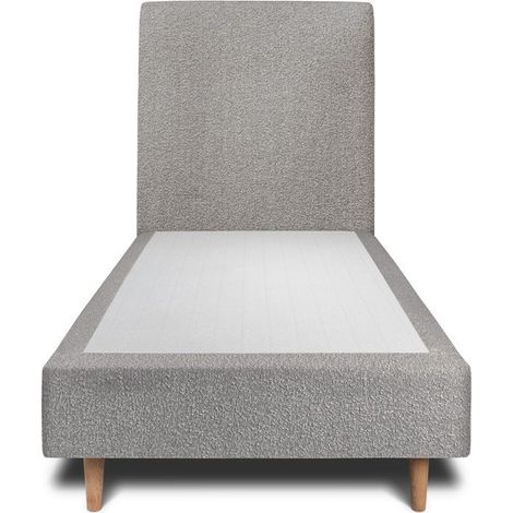 Lit 90x190cm avec tête de lit tapissier bouclette et sommier tapissier gris - Hauteur totale : 35cm (1/4)