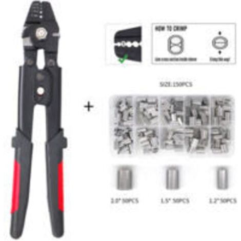 Pair Lntyq Pince à corde avec fonction coupante pour manchons en aluminium de 0,1 mm à 2,2 mm,avec 150 pièces 1,2/1,5/2 mm en aluminium à double barillet (1/5)