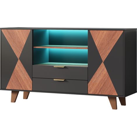 Küchen-Sideboard mit LED, Schubladen und verstellbaren Böden, MDF, 150 x 40 x 90 cm (1/5)