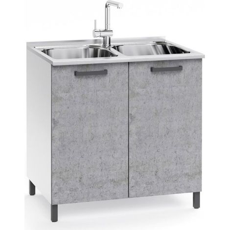 Mobile sottolavello con ante e lavello due vasche incluso colore cemento 80 cm