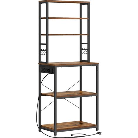 Mensola da cucina con multipresa mensola per macchina da caffè 6 ripiani 6 ganci per forno a microonde struttura in acciaio 40 x 80 x 167 cm marrone 120005663