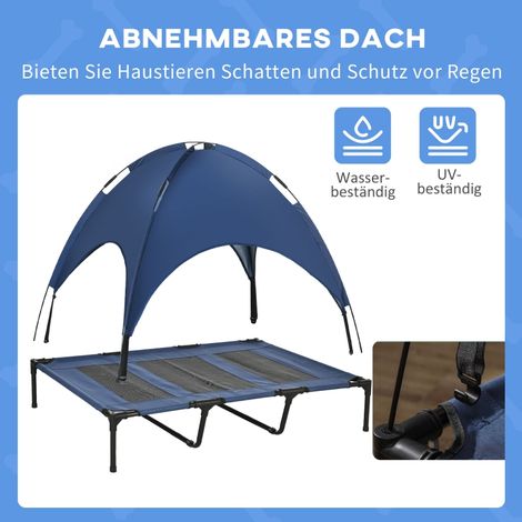 Lit d'extérieur pour chien imperméable, avec auvent, pliable, 122 x 92 x 108 cm, bleu et noir (1/5)