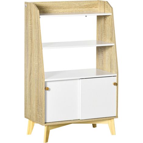 Meuble de salon avec étagère ouverte à 2 niveaux et placard à 2 portes, panneaux de particules et pin, 58 x 30 x 93 cm (1/5)
