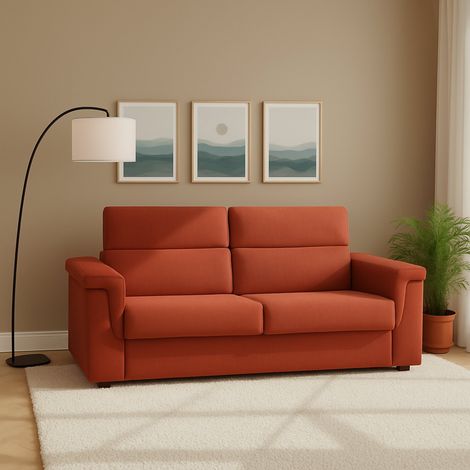 Sofá Cama 2 Plazas Rayado, Desenfundable, con Almacenaje Hecho en Italia, Apertura con Bisagra, 185x95 cm Naranja (1/5)