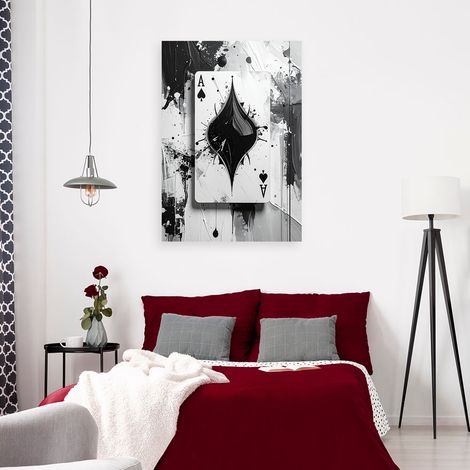 Wandbild Karten Pik Ass Glücksspiel Schwarz und Weiß Abstrakt 60x90 (1/4)