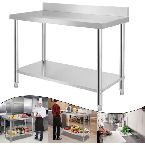Froadp Edelstahl Arbeitstische für Lebensmittelzubereitung, Küche Tisch mit Faden Verstellbare Fuß & Ablagefläche, Multifunktionale Gastro Zubereitungstisch, Grilltisch (120x60x85cm, mit Aufkantung) (1/5)