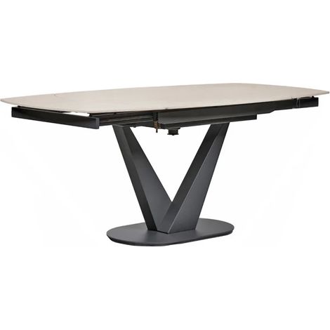 Table extensible ovale 120/180 cm en céramique beige – Structure métallique stable – Surface résistante aux rayures – Pour 6 convives – Meubletmoi