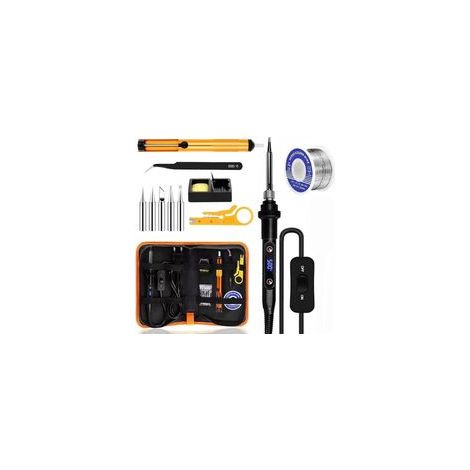 Fer à Souder Set,80W Température Réglable 180-500°C Electronique de Precision avec Interrupteur ON/OFF, 5 Conseils de soudage,Barre de Soudure pour la Maintenance Electrique (Noir) (1/5)
