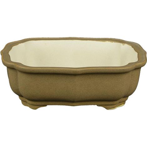Vaso per bonsai ovale in gres smaltato nocciola-senape 14x9,5x4,5 cm - A7 (1/3)