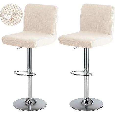 Housse de Tabouret de Bar avec Dossier Imperméable Couverture de Chaise Haute de Bar Extensible Housse de Chaise de Salle à Manger Pivotante Lavable 2 Pièces Beige