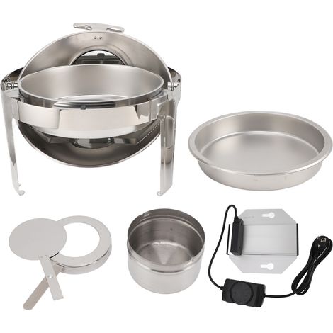 Lot de 2 chauffe-plats buffet 6L réglable en température, rond en acier inoxydable avec couvercle transparent, pour traiteur, prise UE 220-240V, 1 compartiment (1/5)