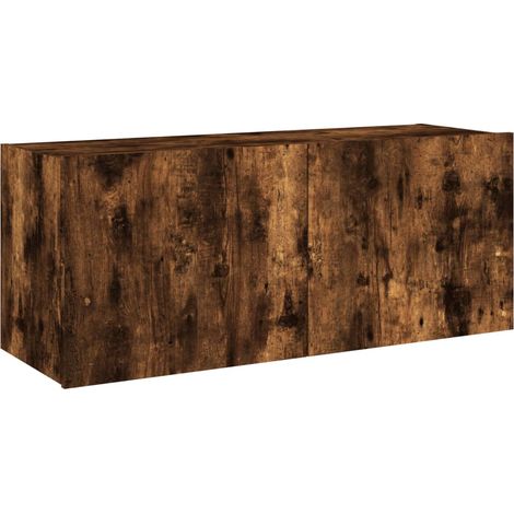 Mueble TV multimedia estante para televisión buffet para televisión comedor salón dormitorio suspendido con luces LED roble ahumado 100 x 35 x 41 cm marrón 020027972