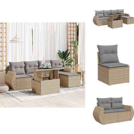 6-tlg. Garten-Sofagarnitur mit Kissen Beige Poly Rattan - Gartensofa Set - Garten Sofa Set - Outdoor Sofa Set - Garten Sofagarnitur (1/5)