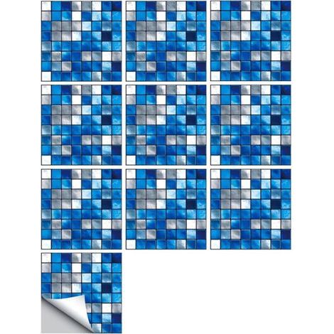 Mural Stickers Autocollants de Carreaux 15 x 15 cm (10pièce) bleu Autocollant imperméable en PVC Plinthe de Carrelage pour Cuisine Salle de Bain Maison Bordure de papier peint (1/5)