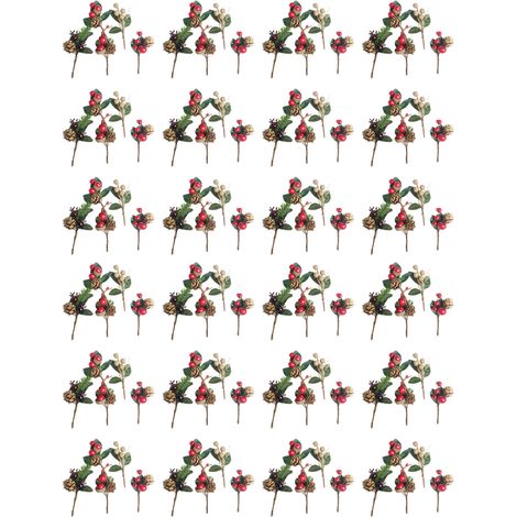 Fleurs artificielles, baies rouges et pommes de pin pour emballage cadeau, fleurs séchées en plastique, accessoire pour décorations de mariage et de fête, 24 ensembles (1/5)