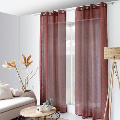 Rideau Voilage Effet Lin "Elena" 140x240cm Grenat (1/4)