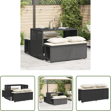 Gartenbank - 3-tlg. Garten-Essgruppe mit Kissen Schwarz Poly Rattan (1/5)