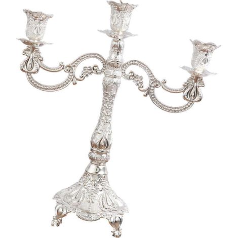 Boîte à bougies mécanique style XIXe, candélabre antique métal sculpté 3 têtes argent, porte-bougies décoration salon et table (1/5)