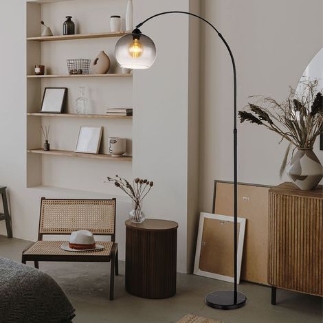 Lampe arc, lampadaire réglable en hauteur, lampe de salon en marbre de verre noir, lampe d'appoint, avec abat-jour orientable, 1x E27, LxlxH 96x30x196 cm