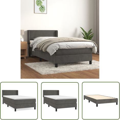 The Living Store Sommier à lattes de lit et matelas Gris foncé 80x200 cm Velours - Lit Plateforme - Lit Velours - Lit Double - Literie - Chambre À Coucher (1/5)