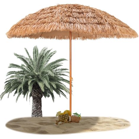 Strohschirm mit 8 Streben, Polyestergewebe, spitzer Stange, für Strand, Garten und Terrasse (1/5)