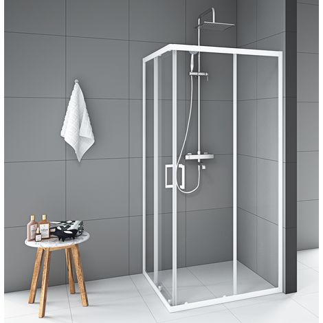 Duschkabine 90x90 Marwell Glasdusche Factory Eckdusche, weiß, 90 x 90 x 200 cm - Duschkabine mit matt weißem Aluminiumrahmen (1/5)