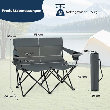 Camping loveseat stuhl fur 2 mit getrankehaltern und tasche
