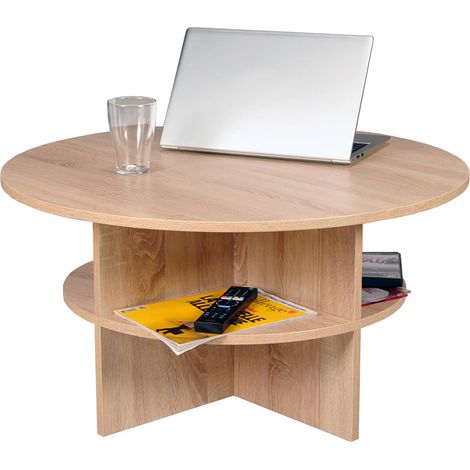 Table Basse Ronde Rondo 2 Plateaux diamètre 80cm, Décor Chêne Blanchi (1/5)