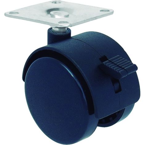 Roue de Mobilier 50mm Nylon Noir avec Plaque de Frein 40kg