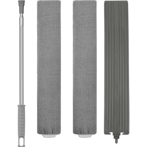 Cepillo de mesilla para quitar el polvo, plumero telescópico de microfibra con mango de acero inoxidable para limpiar telarañas en techos y coches, incluye 2 cabezales de repuesto, color gris, 34 x 23 (1/5)