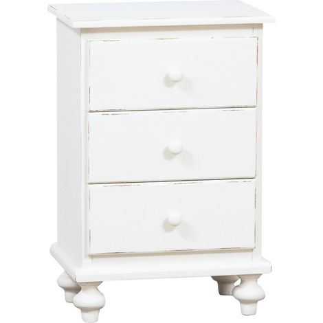 Country-style solid lime wood antiqued white finish W50xDP35xH75 cm sized bedside table. Made in Italy