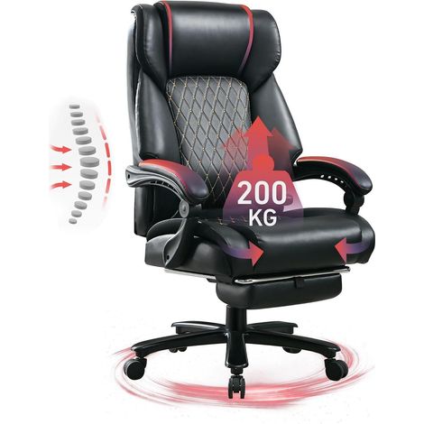 Ergonomischer Bürostuhl 200KG Lendenstütze hohe Rückenlehne Schwarz (1/5)