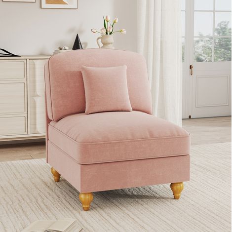 sofá chenilla rosa con falda desmontable y cojín OKMYHOME (1/5)