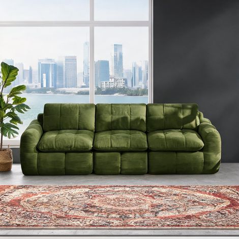 Canapé modulable sans cadre en chenille vert sapin (1/5)