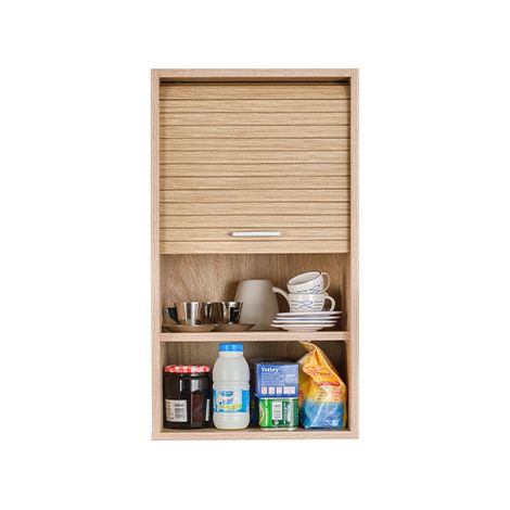 Beaux Meubles Pas Chers – Élément haut de cuisine chêne 40 cm – Hauteur 72 cm – Rideau coulissant – 2 tablettes réglables – Meuble éco-conçu fabriqué en France