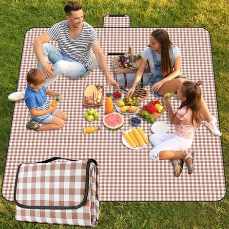 Couverture de pique-nique imperméable et anti-sable 200 x 300 cm - Couleur : marron café - Tapis de plage idéal pour le camping, la randonnée et les parcs (1/5)