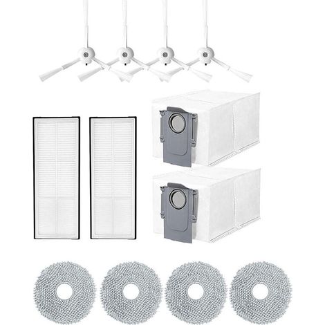 YMYNY 12-teiliges Zubehör für Roborock Q Revo/P10 Roboterstaubsauger, Ersatzteil mit 4 Tüchern + 2 Staubbeuteln + 4 Seitenbürsten + 2 Filtern, Staubsauger-Zubehör-Sets, Zubehör (1/4)