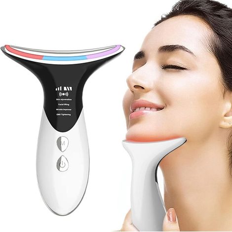TrAdE Shop Traesio - Dispositivo Per Viso Collo Terapia Fotonica A Led A 3 Colori Riduzione Doppio Mento Rughe - (1/5)