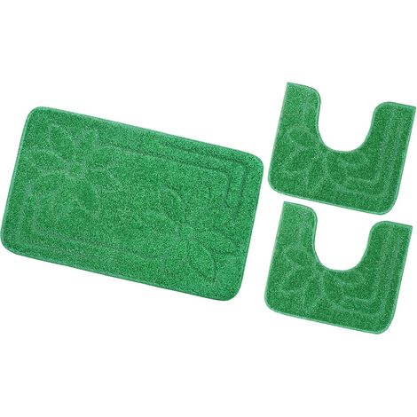 Tappeto Bagno Set 3 Pezzi Tinta Unita Antiscivolo Assorbente Scendietto 100% Made In Italy - Verde (1/4)
