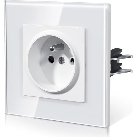 Prise Electrique Murale, Verre Prise de Courant avec griffes, Prise Murale Norme Française 16 A 250V, Connexion Rapide Sans Vis, adapté à l'hôtel de bureau à domicile, 86MM, Blanc (1/5)