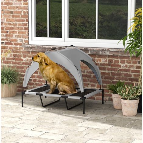 Cuccia rialzata per cani con tetto, rete traspirante, grigio chiaro, 106 x 76 x 94 cm (1/5)