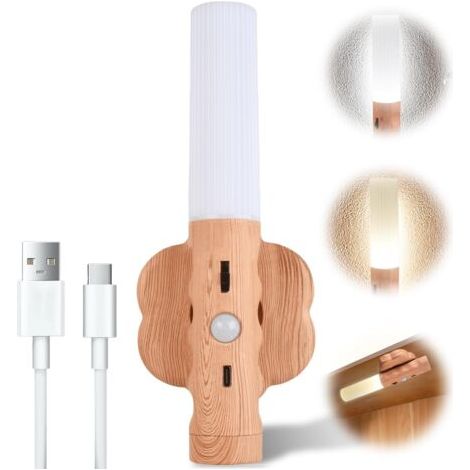 Lampe Murale LED: Rechargeable Bois Lumière Intérieure, sans Fil avec Détecteur De Mouvement, pour Chambre, Couloir Et Escalier (3000K Blanc Chaud) [Classe énergétique G] (1/5)