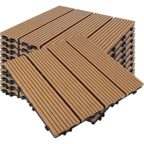 WPC Carrelage en Plastique Composite Revêtement de sol Extérieur Dalles en Bois-plastique Extérieur Caillebotis Système Plug-in pour Terrasse Jardin Balcon(11 pièces-30 30cm (jaune amande)) (1/5)