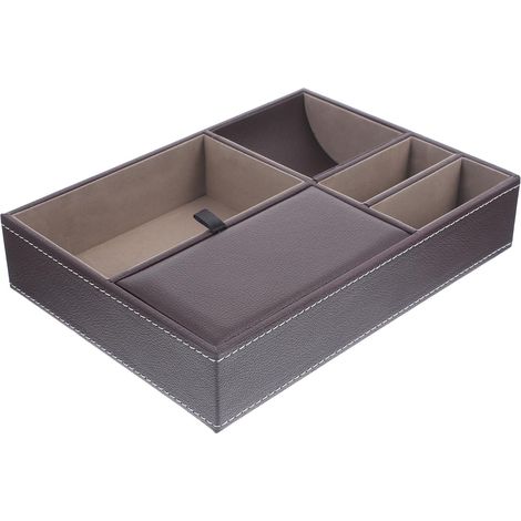 Boîte à Bijoux en Cuir Marron Multi-grilles pour Organiser Bijoux, Résistante à L'usure, Maison et Bureau Vintage (1/5)