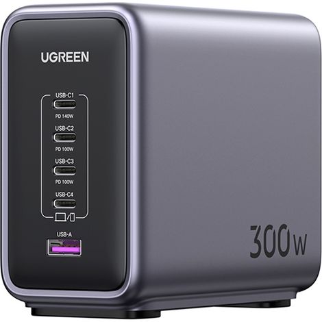 ugreen CD333 Nexode Wandladegerät, USB + 4x USB-C, GaN, 300W + USB-C-Kabel 240W (schwarz) (1/4)